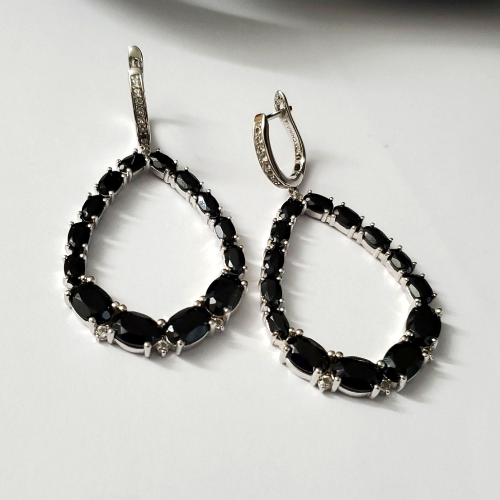 Sterling Silver 925 Onyx Tear Drop Hook Earrings